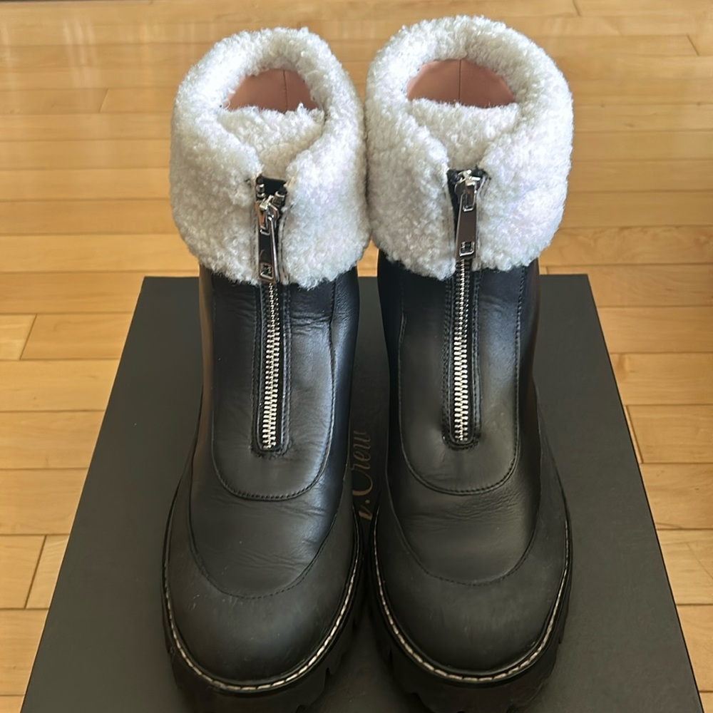 J Crew Front Zip with Faux Fur Lug Sole Boot